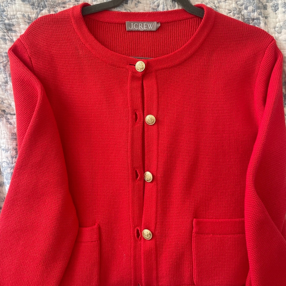 NWOT J. Crew Emilie Patch Pocket Sweater Lady Jacket Belvedere Red Size Small